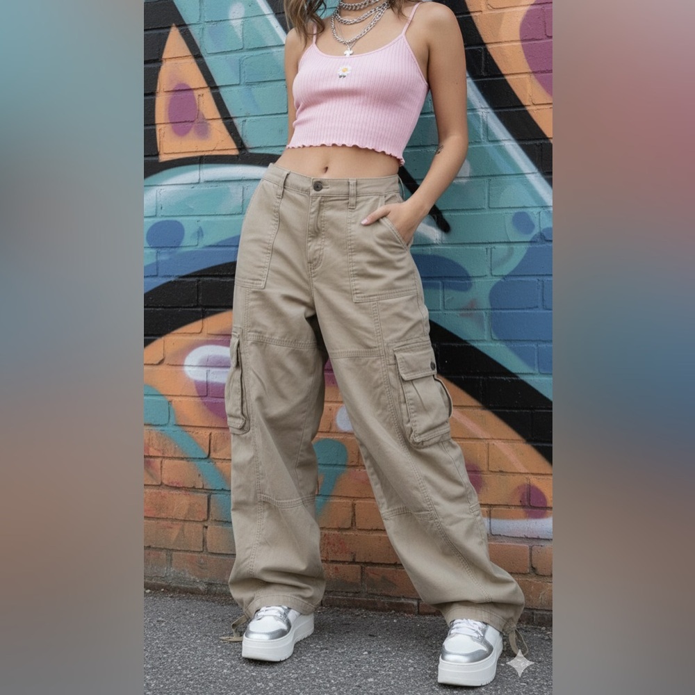 Arizona Women's Y2K Oversized Khaki Cargo Pants Size 15